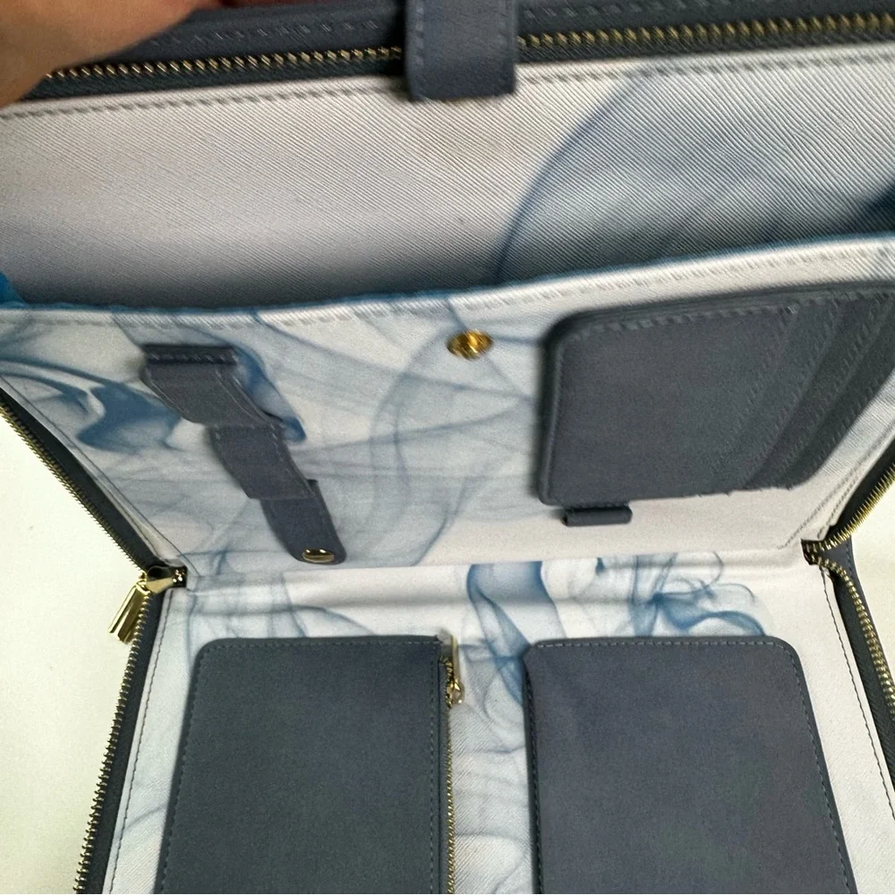 Light Blue Zippered Tablet Folio Soft Suede Like Feel Marbled Interior 